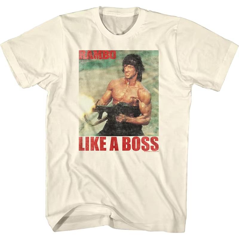 1981982 Der Erste Heißblütige Rambo Stallone Retro Klassiker Film Joint Herren Rundhals T-Shirt Klassisch Kommt Nie Aus Der Mode