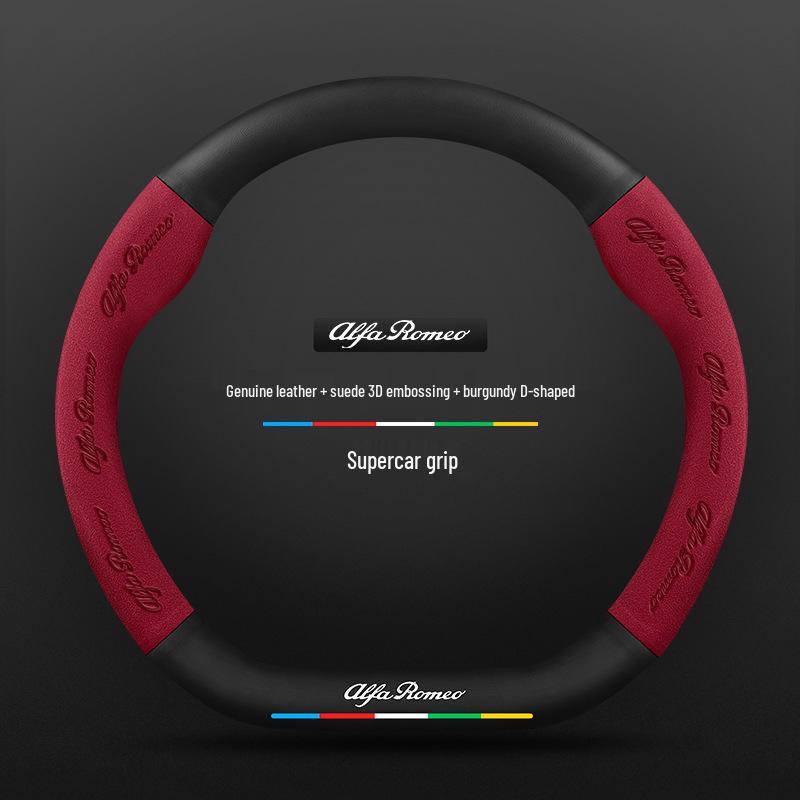 Carbon Fiber & Alcantara Leather Steering Wheel Cover for Alfa Romeo Stelvio, Stanway, Giulia, Juliet