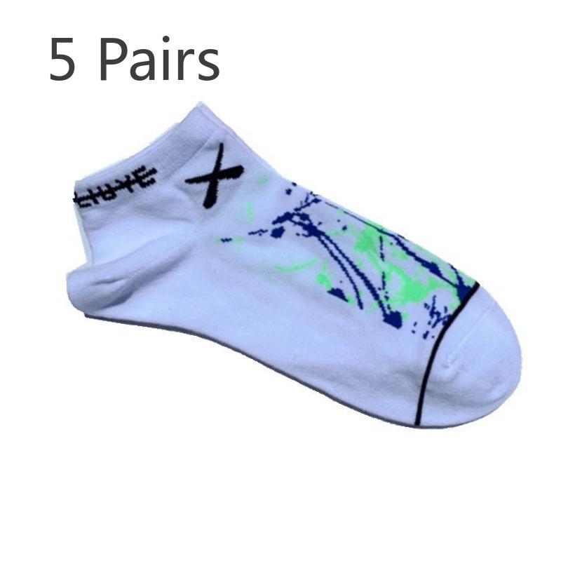 5 Pairs of Socks Men and Women Short Socks Tide College Style Hip Hop Black and White Yellow Cotton Socks