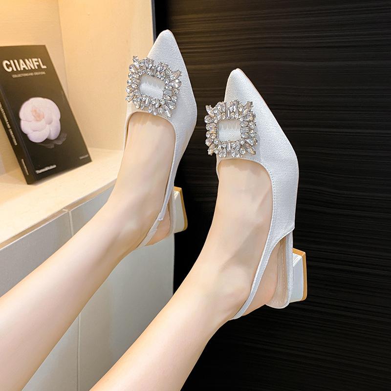 Fashion Women's Sandals Summer New Slingback Slippers Female Low Heel Rhinestone Buckle Back Strap Sexy Pumps Sandalias De Mujer