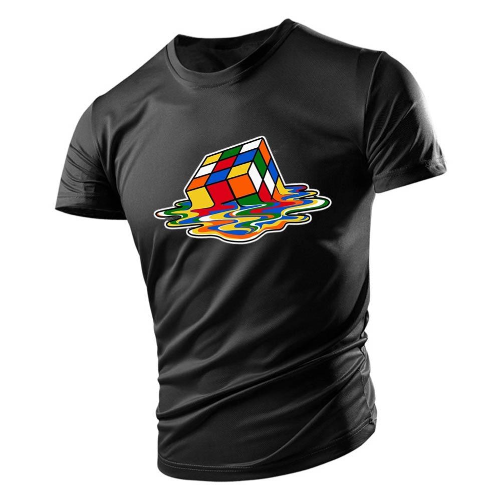 2023 Dospělé pánské tričko s výstřihem léto ležérní sportovní volné rychleschnoucí móda s krátkým rukávem potisk rubikových kostek mládežnický trend