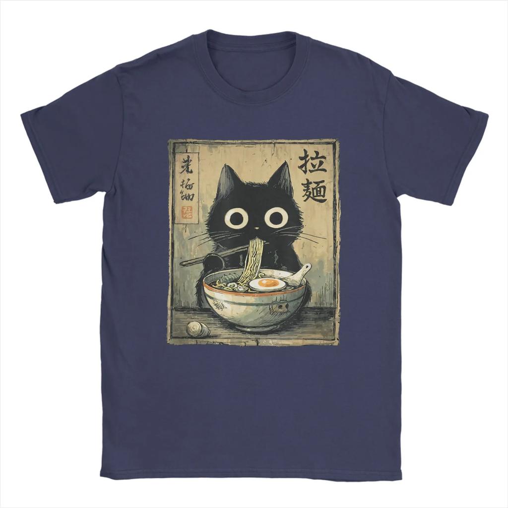 Kawaii Ramen Cat Retro Japanese Noodles Artwork Men T Shirt  Vintage Tee Shirt Short Sleeve O Neck T-Shirt Cotton Gift Idea Tops