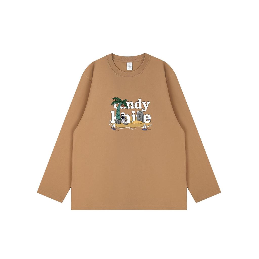 American Style Cute Cartoon Couple Long Sleeve T-Shirt, Pure Cotton, Trendy for Autumn and Winter.