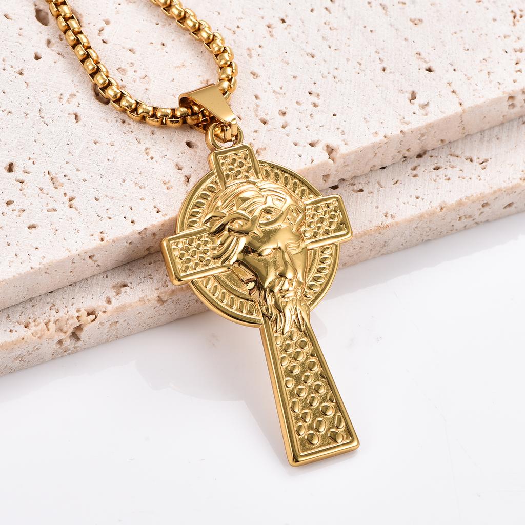 Stainless Steel Jesus Face Cross Pendant for Men Women Punk Amulet Orthodox Cross Necklace Chain Charms Jewelry Gift