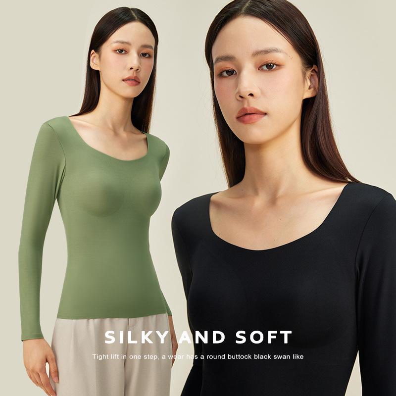 

«Женское бесшовное термобелье с нагрудными вкладышами»: Тонкие, теплые, осенние и зимние многослойные топы и верхняя одежда. without cup, XL-2XL кофейный