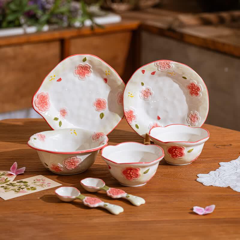 Huacinge Hand-Painted Cherry Blossom Ceramic Noodle Bowl