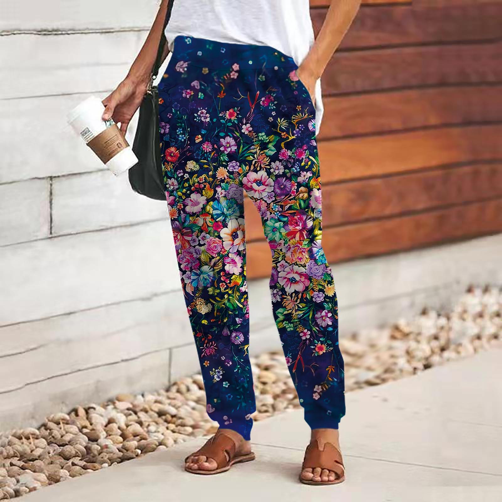 

Женские брюки с принтом в виде розовых кристаллов 3D, свободные брюки со шнуровкой и эластичным поясом, повседневные длинные брюки с карманами 3XL синий