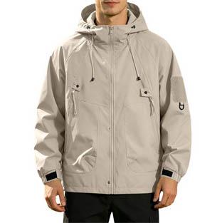 Men's Outdoor Hooded Jacket Thickened Loose Fit Windproof Waterproof Breathable Lightweight Shell for Hiking Camping