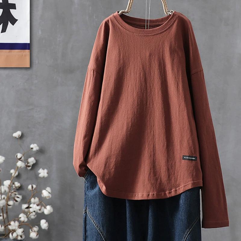 Women's Solid Color Long Sleeved T-shirt for Women's Design Sense Spring and Autumn Fashion Top Base Shirt