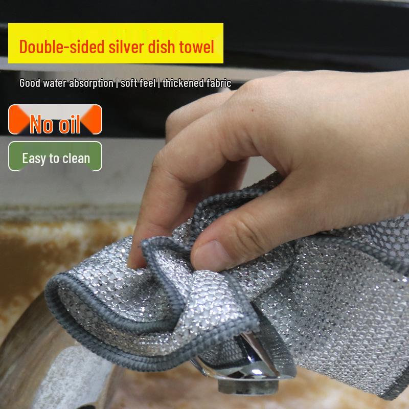 Dual-Sided Silver Thread Dishcloth with Magic Eraser for Stain Removal