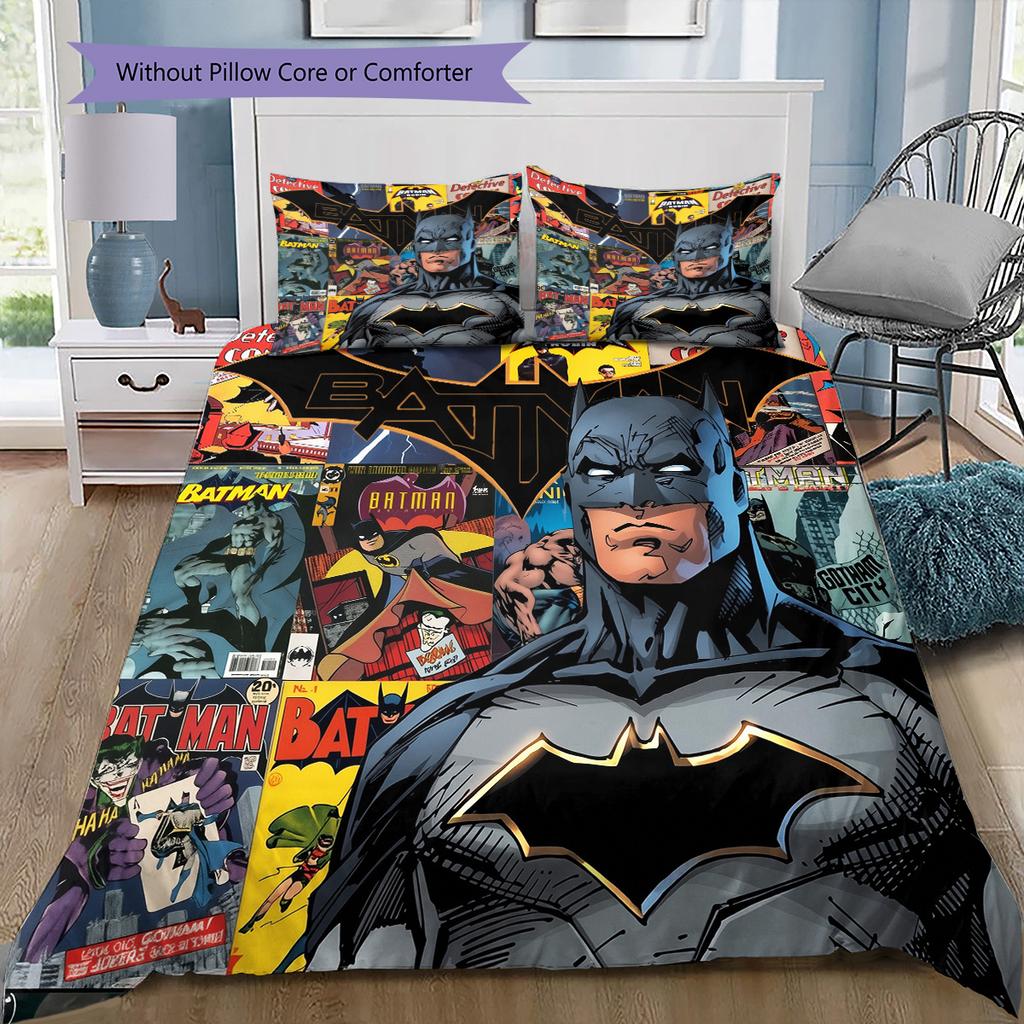 Batman Comic Bedding Set, 1 Duvet Cover & 2 Pillowcases, For Home, Perfect Gift for Fans