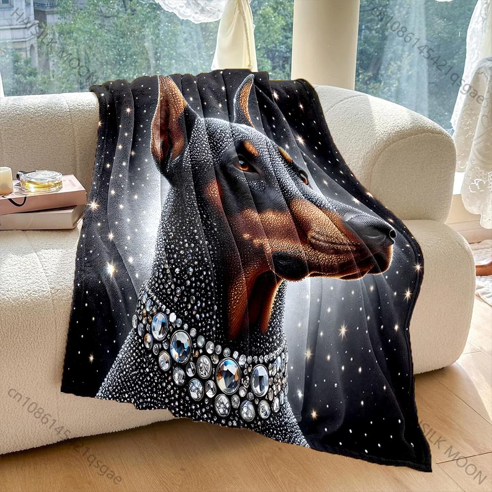 

Sparkling Doberman Amidst Glowing Stars Pattern Blanket Flannel Material Soft Warm for All Seasons Home Outdoor Camping Picnics 75x90cm