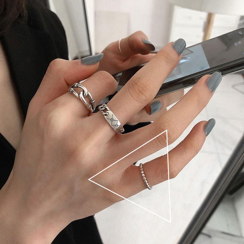 

Korean Minimalist S925 Sterling Silver Chain Ring for Women Adjustable