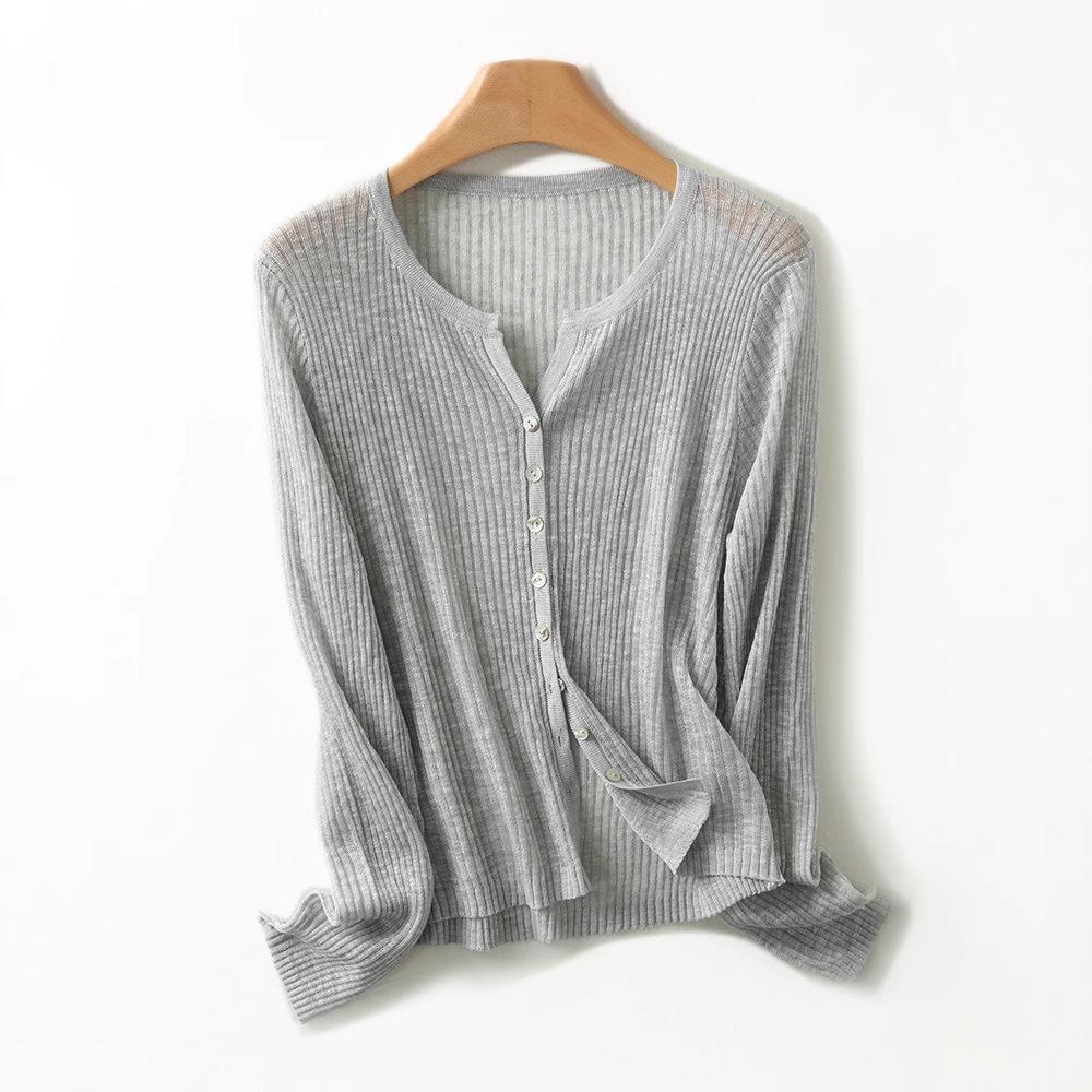 

French Chic Ribbed Slim Fit Cardigan - Women s Spring/Summer Long Sleeve M 95-110 lbs