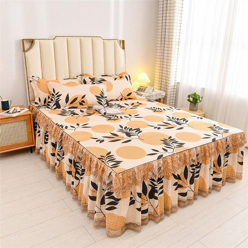 3pcs/set Princess Style Sheets Korean Queen-size Bed Skirt Printed Sheets Simmons Protective Cover