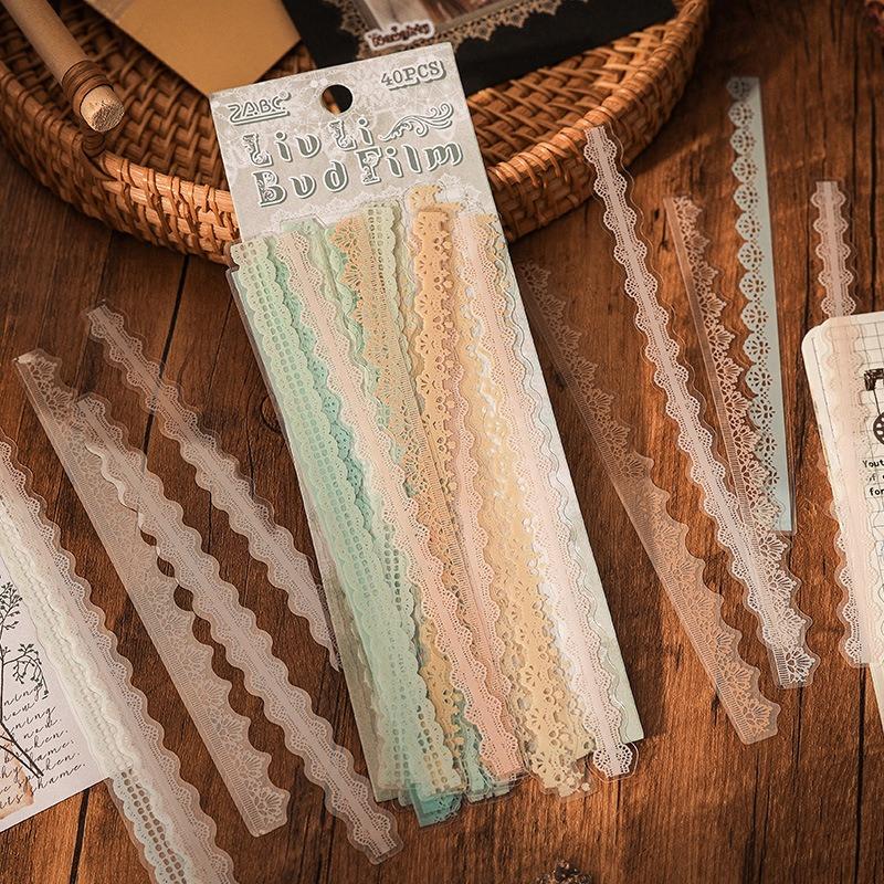 5 Packs (200 Sheets) Pastel Floral Lace-like Decoration Stickers - Self-Adhesive Vintage Scrapbooking, for DIY Crafts, Planners