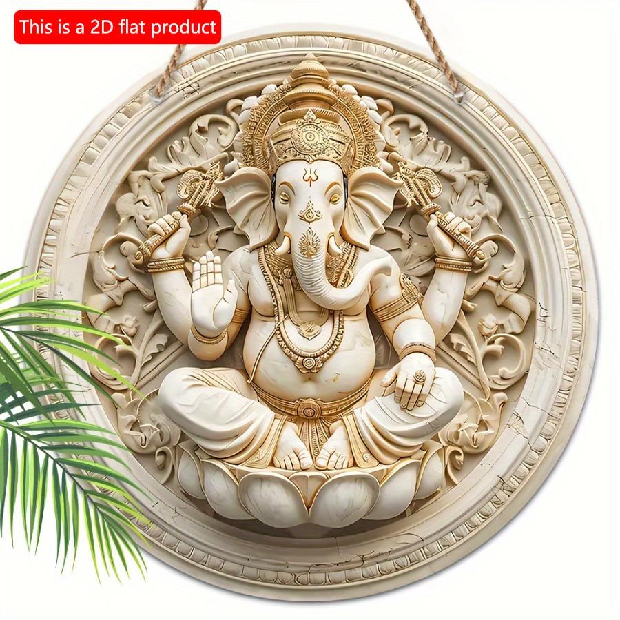 1pc 2d Flat Classic Style Ganesha Wall Art - 20cm Manufactured Wood Decorative Sign & Plaque for Diwali Multipurpose Use, No Electricity Needed, Ideal