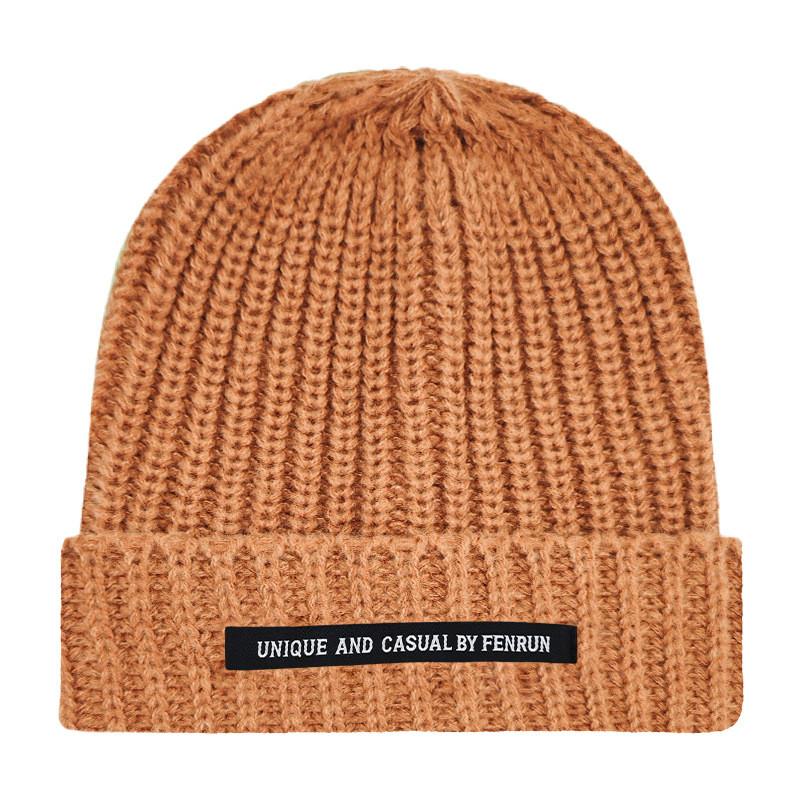 Casual And Unique By Fenrun Letter Print Knitted Hat Thick Striped Warm Cap