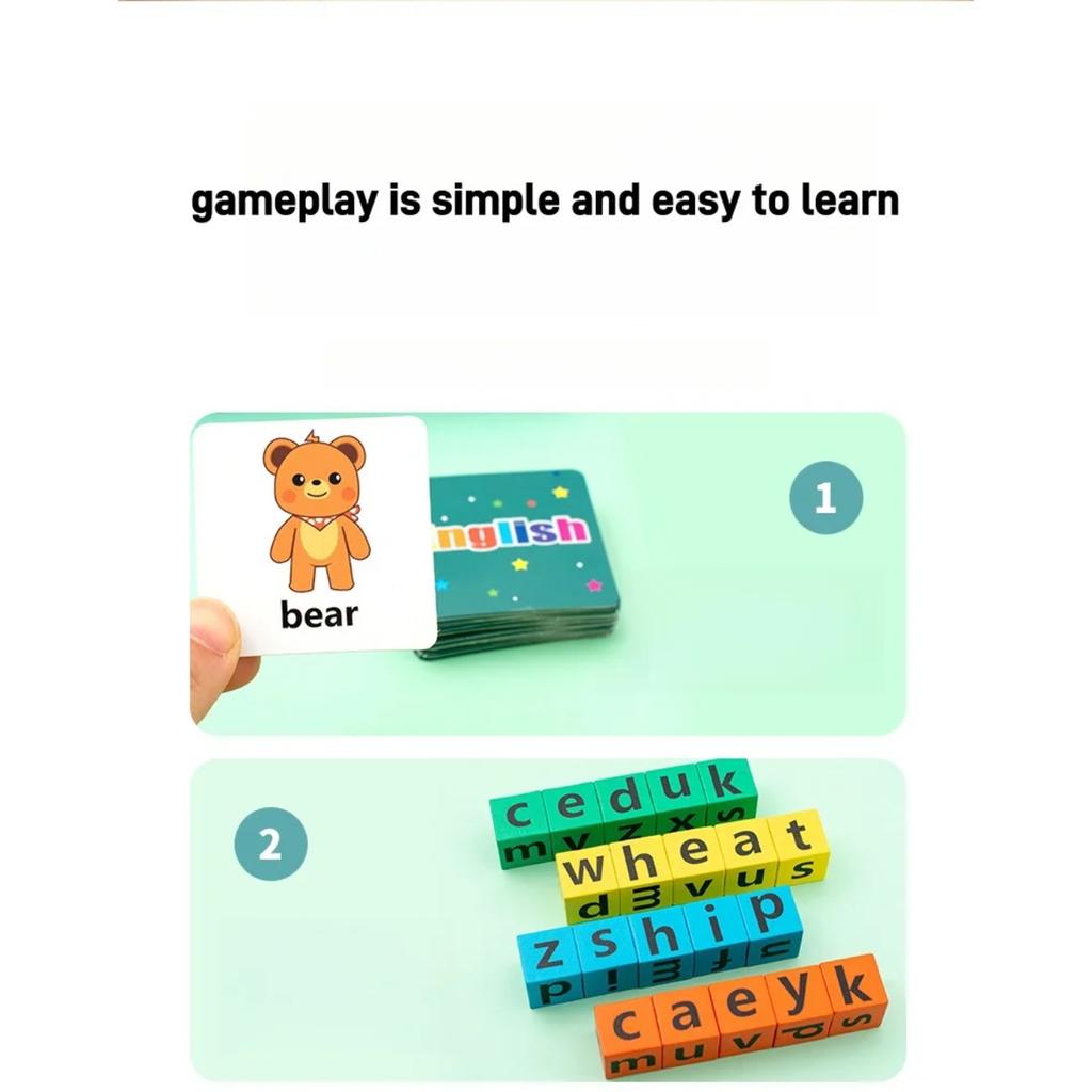 Carte Anglaise pour Enfants Montessori Blocs de Construction en Bois Lettres Anglaises Interaction Parent-Enfant Bataille d'Orthographe Jeux de Bureau
