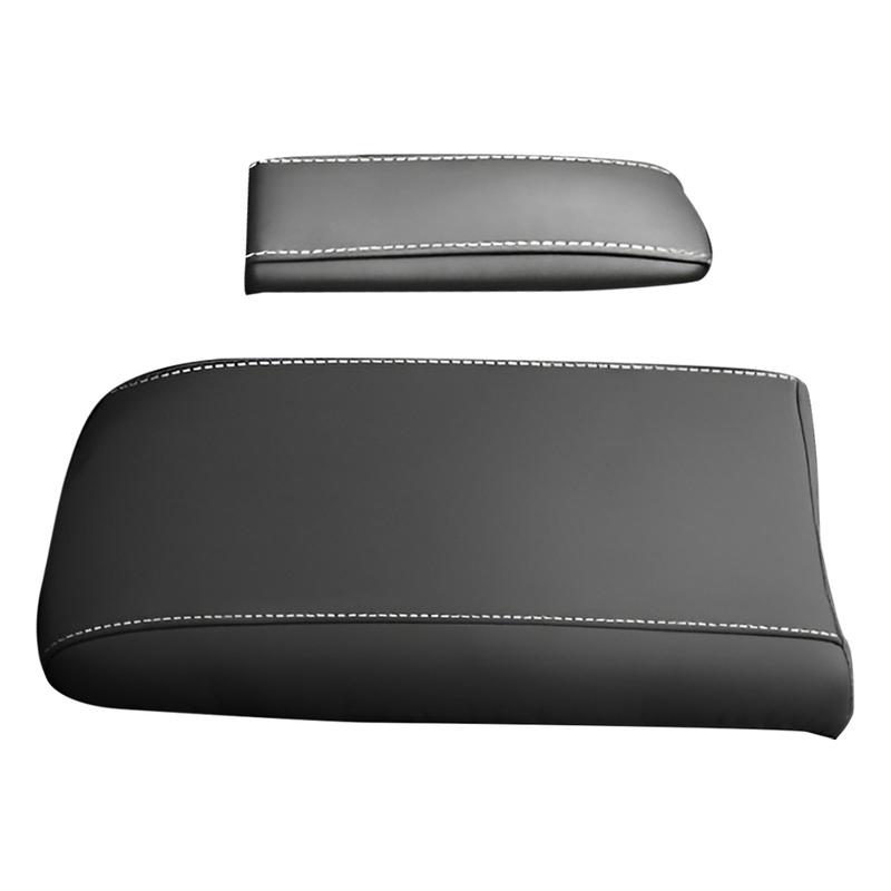 Car Center Console Armrest Box Cover Trim Fit for Lexus RX350 450h 2016 2017 2018- Black with White Line Microfiber Leather