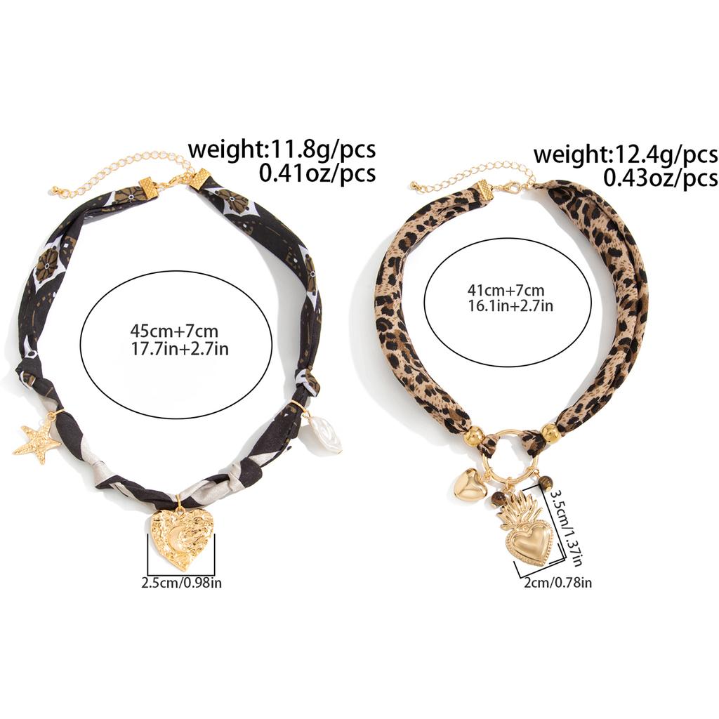 Salircon 2 Style Vintage Leopard Flannel Rope Chain Choker Necklace Women Punk Heart Metal Pendant Necklace Jewelry Female Gift