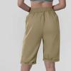 Ladies' Fashionable Color Drawstring Elastic Waist Pocket Casual Cropped Pants