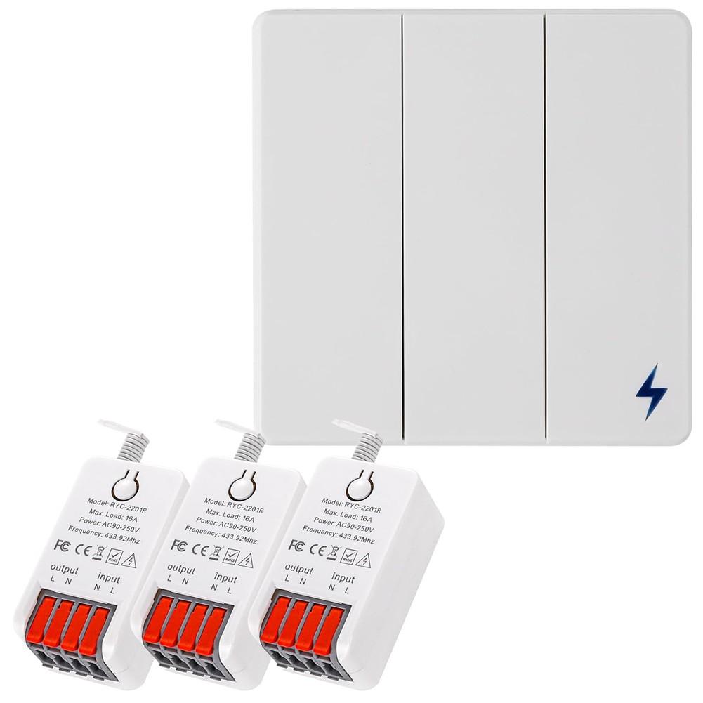 Wireless Light Switch Kit Featuring 86 Wall Panel and 16A Relay Receiver Supporting Multiple Wireless Switches for Shared Use