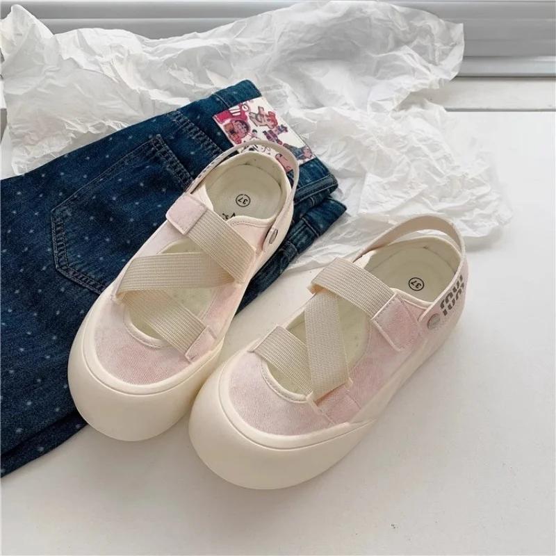 Fashion 2024 New Sports Women's Sandals Shoes Closed Toe Suit Female Beige Espadrilles Platform Wedge Summer Heels Increasing Height