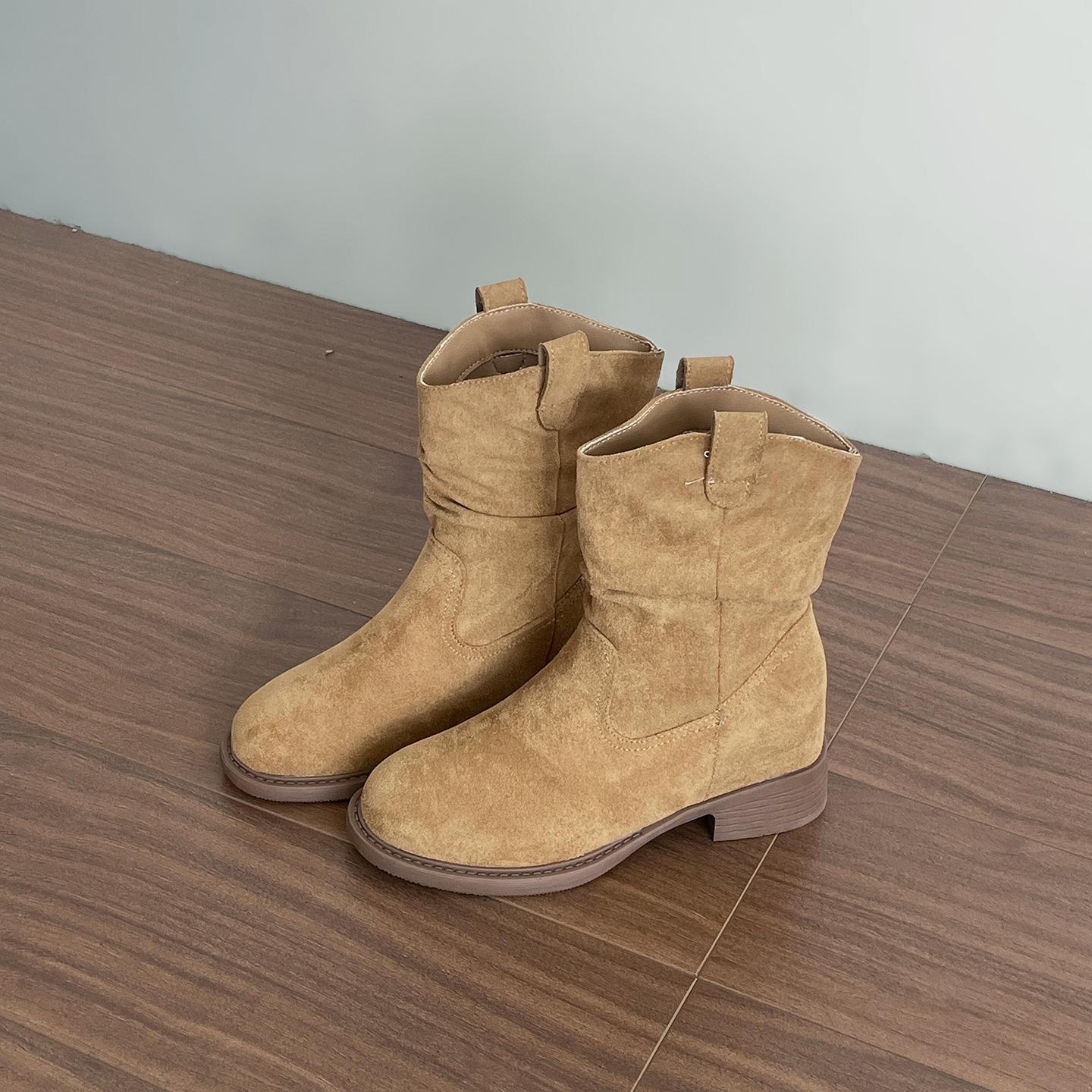 

Queen Fan retro British style thick heel short boots women s 2025 new autumn high-end feeling with skirt stacking boots 39 хаки