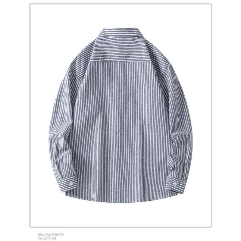 Retro Autumn Coat Trendy Striped Loose Japanese Long-sleeved Shirt Men's Casual Shirt