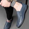 2025 Genuine Leather Shoes Soft Loafers Flat Cow Leather Driving Shoes Brand Mens Casual Shoes Male Footwear Black Blue D273