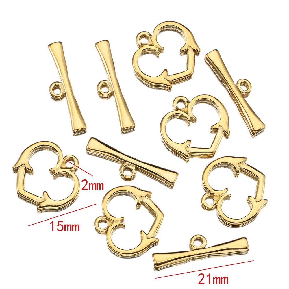 4sets Gold color Stainless Steel OT Toggle Clasps Clasps Love Heart Necklace Bracelet Buckle Connectors for Jewelry Making DIY