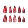 European and American Popular Halloween Short Almond Manicure 3D Blood Red Smudge Nails Fake Nails