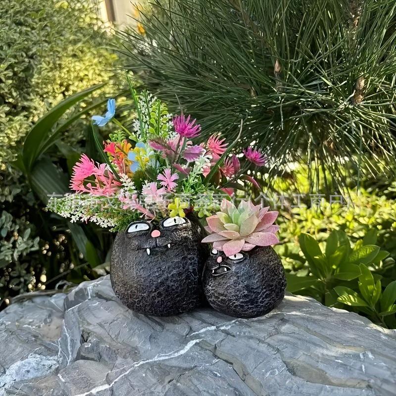 Bedårande sittande stor mage blomkruka skulptur för trädgård eller gräsmatta