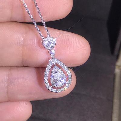 Pear-Shaped Simulated Moissanite Clavicle Necklace with Zircon, Eight Hearts & Arrows Design for Women