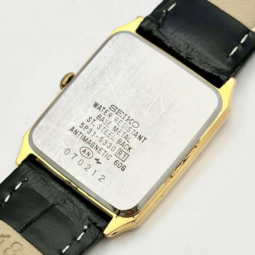 [New Battery] SEIKO Men's Watch Gold Rectangular 5P31-5330 070212 New Belt