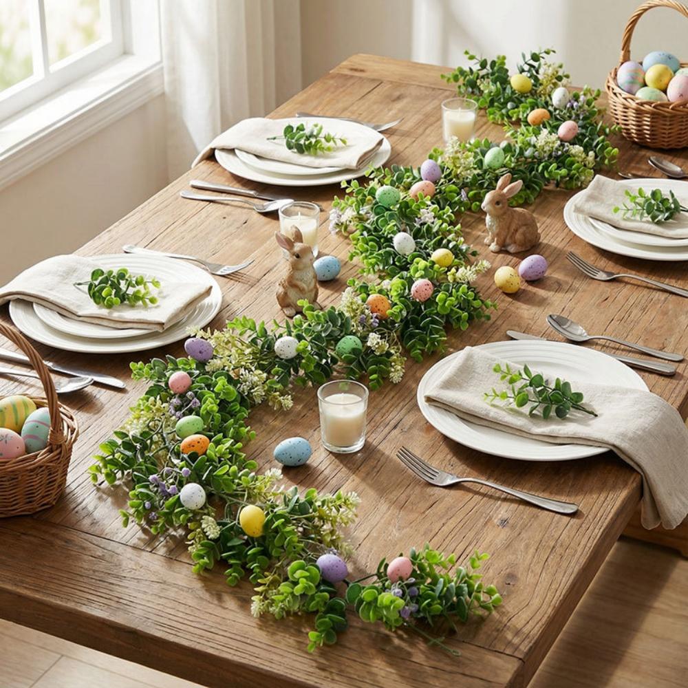 Easter Egg Spring Wreaths Vines Artificial Flower Garland Multi Colored Hanging Wall Decoration For Doorways, Table Centerpieces