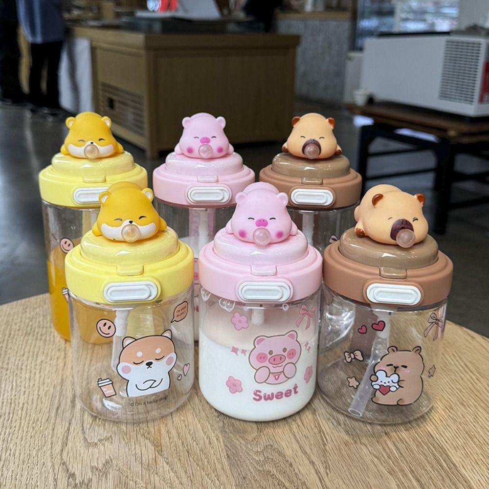 Cute Capybara Water Bottles Spit Bubble Sport Water Bottle Milk Cup Cartoon Plastic Cup  Summer
