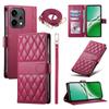 For Oppo Reno14 5G (Global) Case Rhombus Stitching Wallet Stand Leather Phone Cover with Long/Short Strap