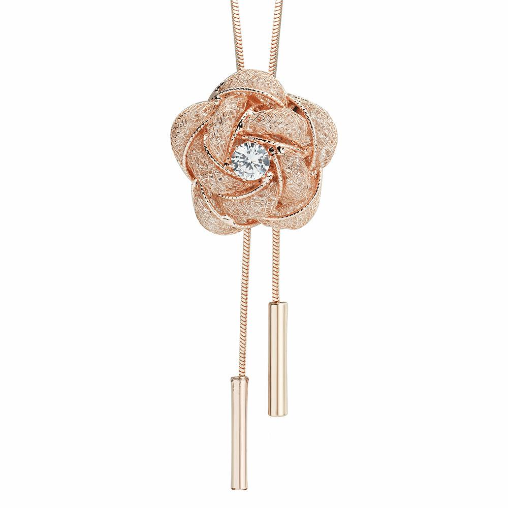 Autumn And Winter Long Rose Flower Necklace Temperament Versatile Net Flower Zircon Versatile Sweater Chain High Sense