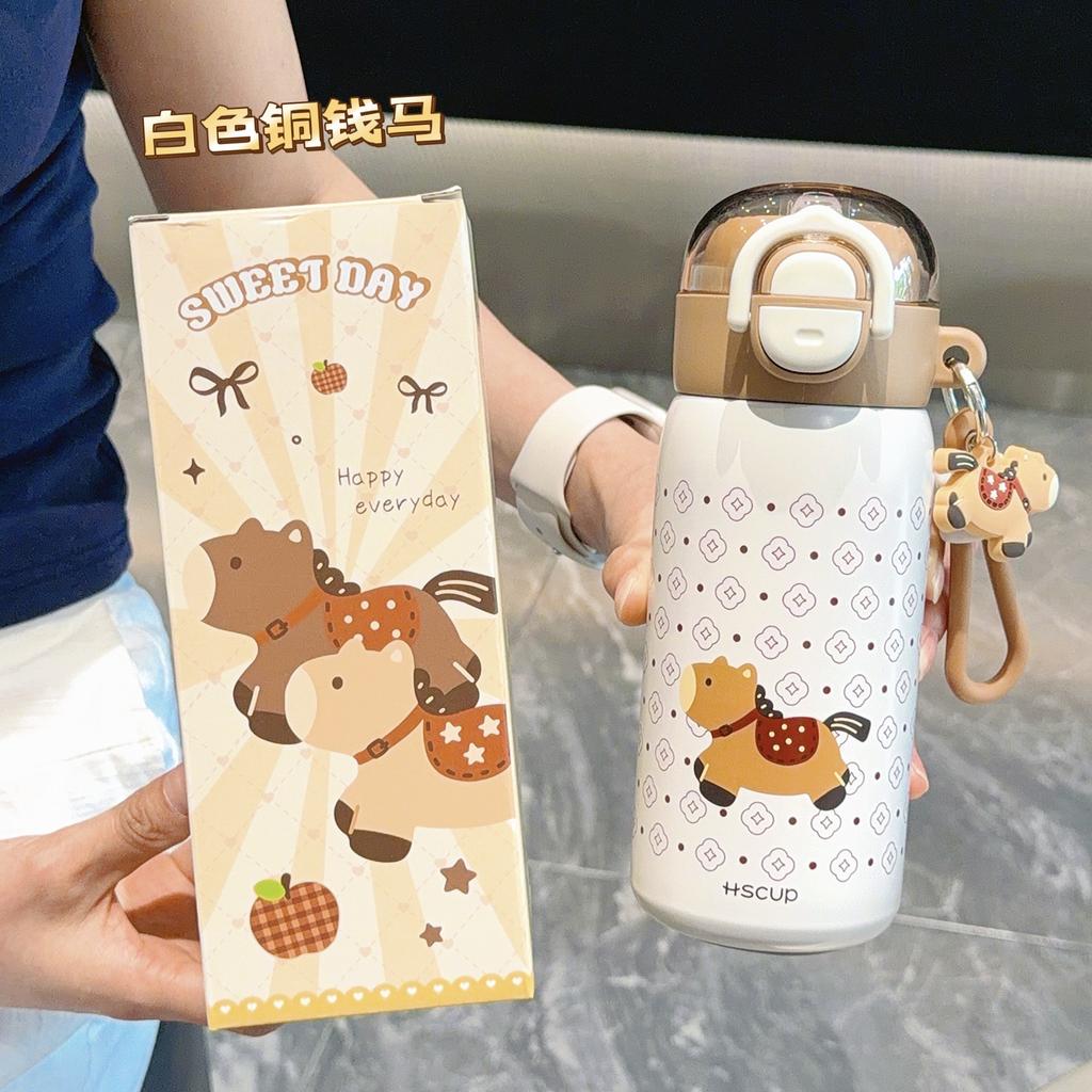 Thermos Cup Cute Straw Cup Student Cartoon Bouncing Portable Water Cup Stainless Steel Children's Cup