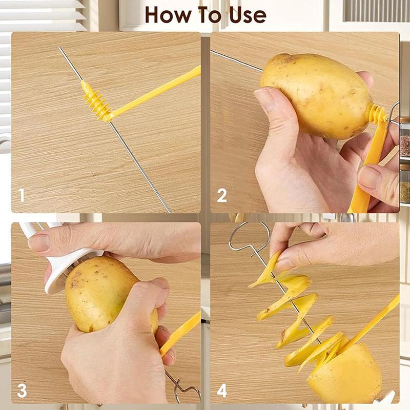 Tornado Spiral Potato Cutter Manual Slicer, Multi-Function Hand-Cranked Vegetable Spiralizer with 4 Stainless Steel Sticks, Smoo