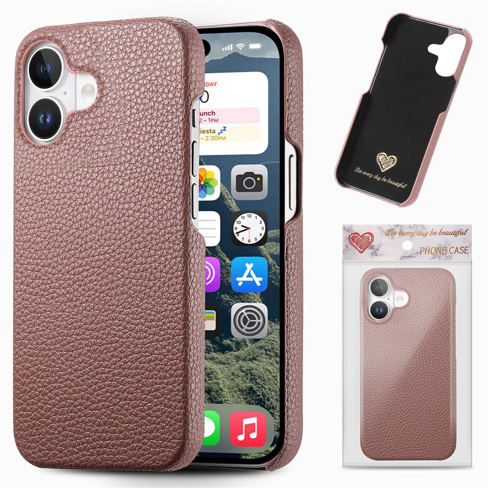 

Y1 For iPhone 16 Case Shockproof Litchi Texture Leather+PC Phone Cover Jujube Apricot