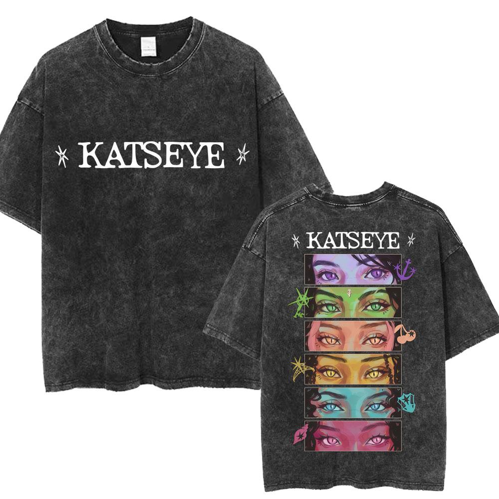 Kpop  Katseye Graphic Washed T Shirt Fashion Vintage Men Women Korean Hip Hop Tshirt Loose Cotton Casual Tshirt Streetwear