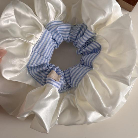 Kadın Saç Tokası Çizgili Baskı Patchwork Renk Saç İpi Yüksek Esneklik Pürüzsüz Saten Fırfır Kenarlı Oversize Saç Bandı Saç Aksesuarı