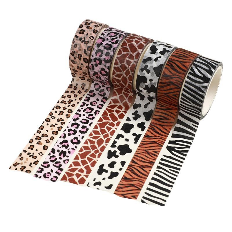 Animal Print Washi Tape Set: 6 Rolls of Tiger, Zebra, and Leopard Patterns for DIY Journals & Decoration