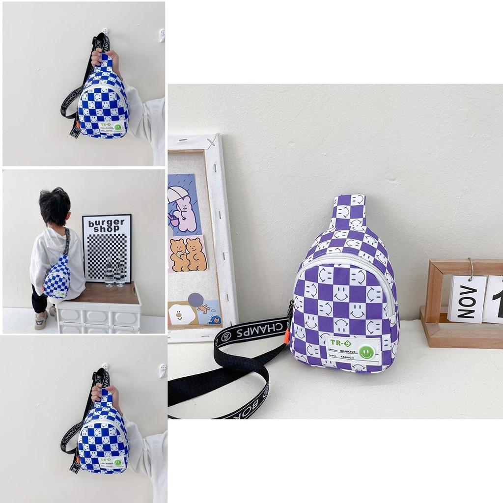 Stylish Checkered Pattern Kids Backpack For Boys And Girls Featuring Cheerful Face Design