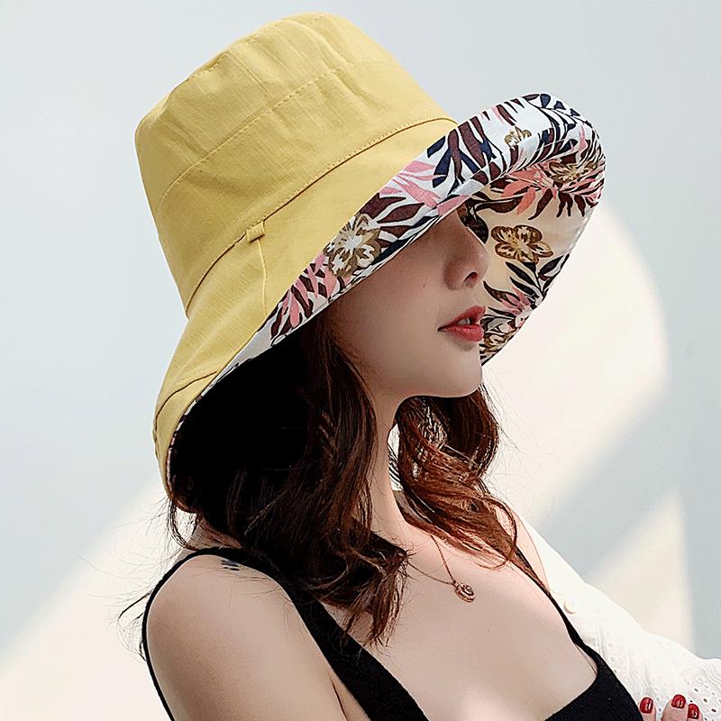 2023 Women's Hat Bucket hat Panamanian Women  Four Seasons Fisherman Hat Big Brim Hat Double-Sided Fisherman Hat Sun Visor C