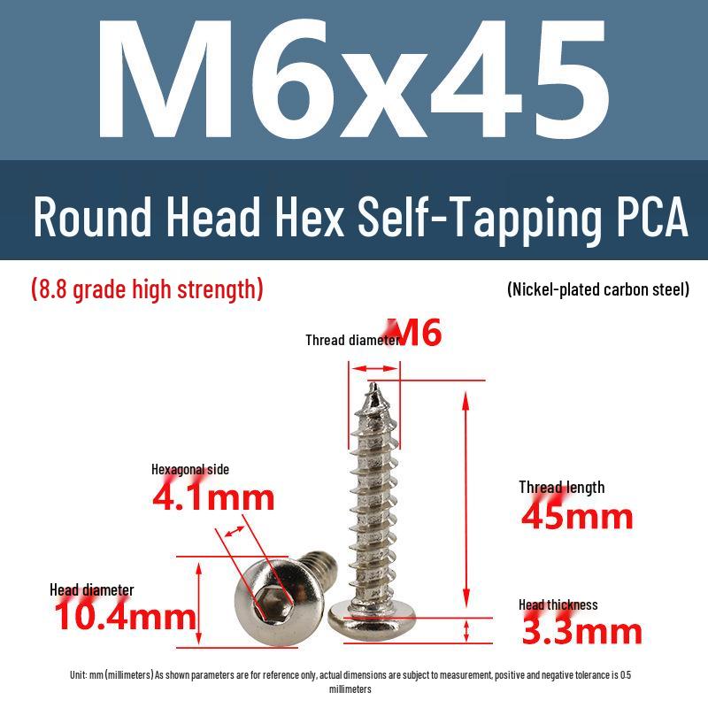 8.8 Grade Round Head Hex Socket Self-Tapping Screws M2-M4 Carbon Steel Bolts