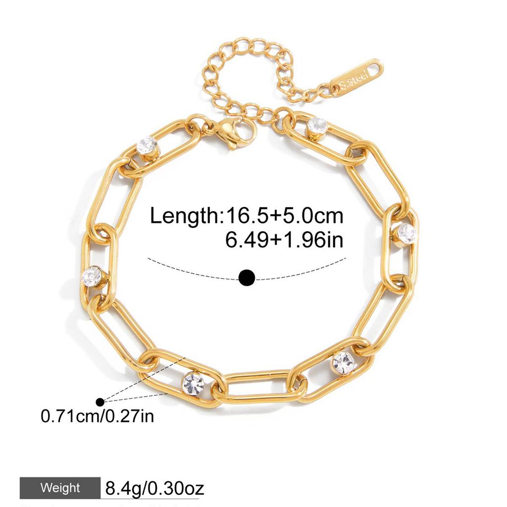 Yori Stilvolles Cubic Zirkonia Edelstahl Büroklammer Armband 18K Vergoldet Wasserdichte Schmuckstücke für Damen Charme Mode